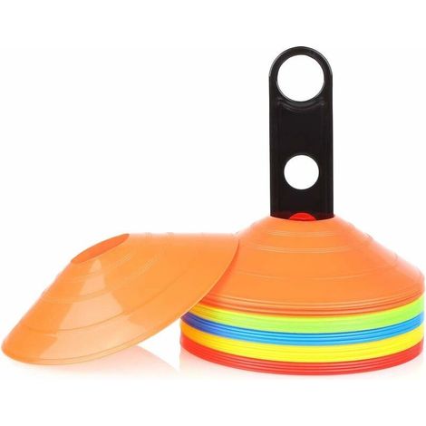 Lot de 50 cônes marqueurs de sport avec support pour entraînement au football, hockey, handball pour la coordination et l'agilité. (1/5)