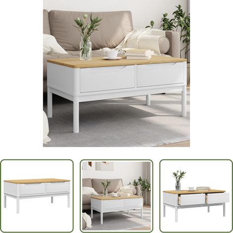 Bois de pin massif - Table basse FLORO blanc 99x55,5x45 cm bois massif de pin (1/5)