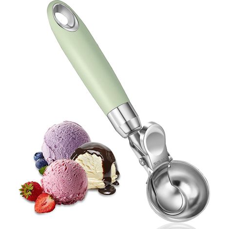 Cuillère à glace en acier inoxydable avec éjecteur et poignée ergonomique - Cuillère multifonction pour la crème glacée, le riz, les billes de melon et la pâte à biscuits (1/5)