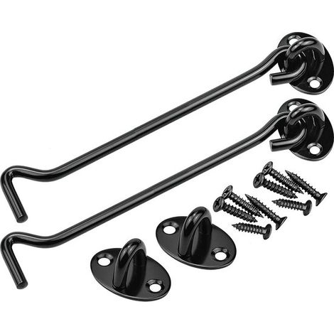 2 piezas, Gancho de viento, 6 pulgadas, Ganchos de viento, Bisagra, Gancho y cerrojo, Ganchos y cerrojo para cabina, Cerradura, 15039 mm, Negro (1/5)