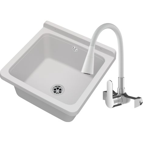 Évier Technique Utilitaire Orta Blanc 40x38x22,9 cm avec Robinet Mural Flexible (1/5)