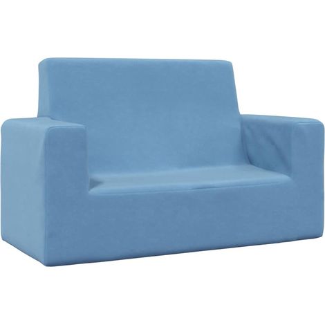 Kindersofa 2-Sitzer Blau Weich Plüsch
