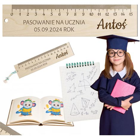 Righello in legno personalizzato con nome. Regalo ideale per la laurea di uno studente. (1/5)