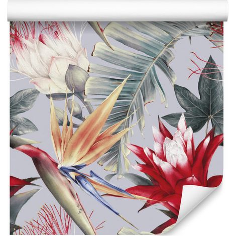 Papel pintado de acuarela con flores tropicales para salón y dormitorio, 50x1000 cm. (1/5)
