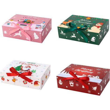 12 Grandes Boîtes Cadeaux de Noël avec Lids - Élégant emballage de fête en rouge, vert, rose, Mariages, Anniversaires, la maison (1/3)