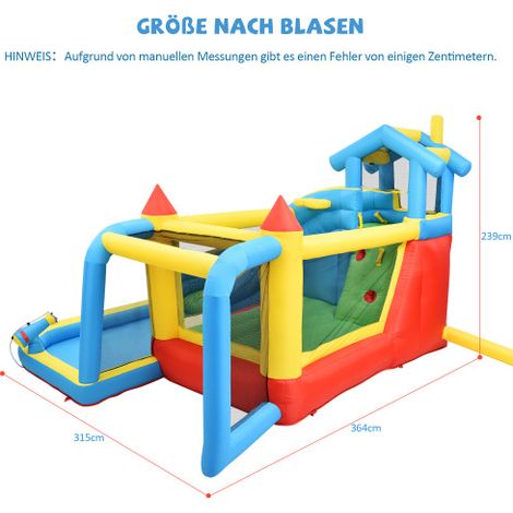 Château Gonflable Enfant 5 en 1 avec Toboggan et Piscine, Aire de Jeux Gonflable Extérieur 364x315x239cm, Souffleur Inclus