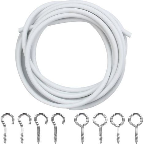 1 Kit Câble Rideau,Corde Suspendue 2M Blanc,4 Œillets et 4 Crochets,Fenêtres Murs Plafonds (1/5)