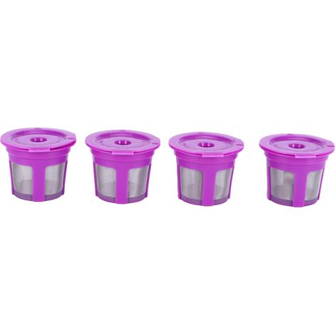 Lot de 6 capsules café réutilisables filtre à café avec brosse et cuillère en PP acier inox 304 violet 5.4x4cm pour KEURIG 2.0 1.0 (1/5)