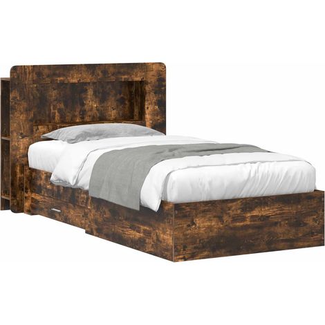 Cadre de lit avec rangement en bois d’ingénierie chêne fumé 75 x 190 cm - PANGIVO (1/5)