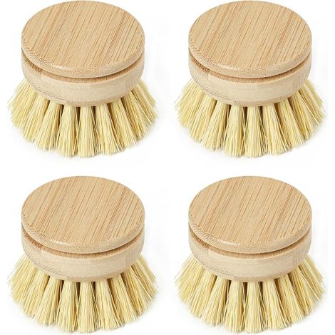 Têtes de Rechange pour Brosse à Vaisselle • 4 Têtes de Brosse à Laver en Bois • Recharges de Poils Doux Interchangeables • Brosses à Vaisselle Naturelles • Nettoyage Zéro Déchet (1/4)