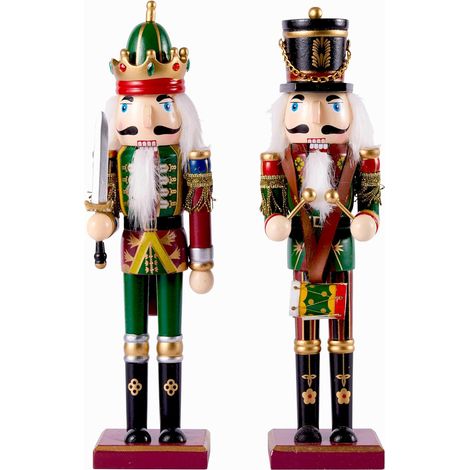 Lot de 2 grands casse-noisettes en bois avec support, 30 cm - Pin massif - Fabrication artisanale de haute qualité - Décoration de Noël traditionnelle (1/5)