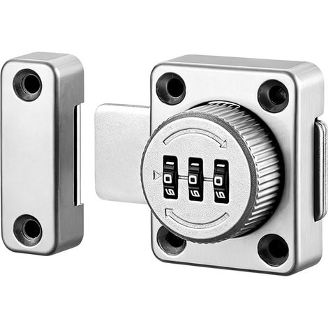 Verrou de porte avec mot de passe, serrure de porte à 3 bits pour tous types d'armoires, portes intérieures, portes de grange, clôtures, argent (1/5)