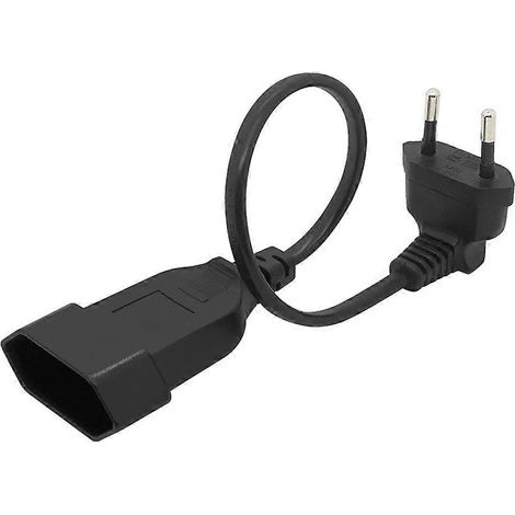 30 cm langes EU-Netzadapterkabel, 90°-Winkelstecker, europäischer Rundstecker, 2-polig, Stecker auf Buchse