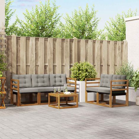 vidaXL Conjunto de sofás de exterior 6 uds. Gris Natural y Claro (1/5)
