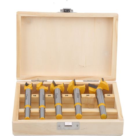 Lot de 5 forets scie cloche pour perceuse, embout de défonceuse bois, kit de perçage à queue cylindrique, outillage menuiserie (1/5)