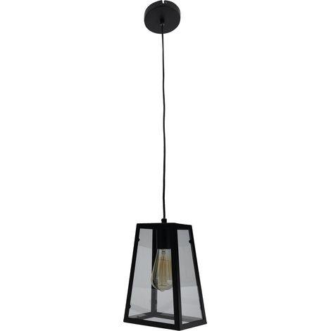 Suspension Luminaire en Métal Noir Style Rustique avec Verre Douille E27 150 cm - PANGIVO (1/5)