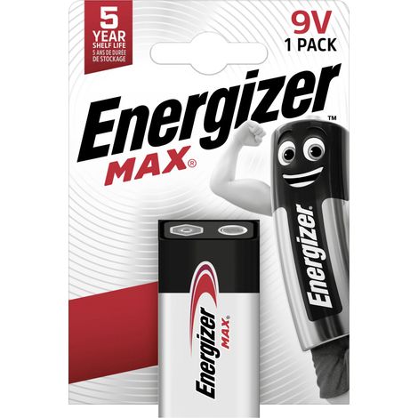 Energizer Max 9V Block-Batterie Alkali-Mangan – Langanhaltende Energie für Rauchmelder und Spielzeuge – 1 Stück – 5 Jahre lagerfähig (1/2)