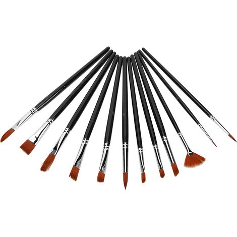 Ensemble de 12 pinceaux en nylon, outils de peinture en bois pour aquarelle et gouache (1/5)