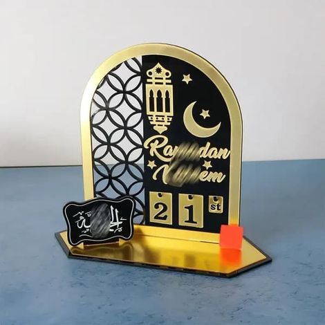 Calendrier de Ramadan décoratif en acrylique avec compte à rebours et chiffres interchangeables, noir et or
