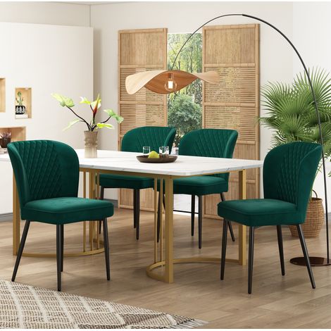 FLORAGRACE Ensemble de salle à manger  117x68x75 cm en MDF blanc 4 chaises vert, moderne, plateau (1/5)