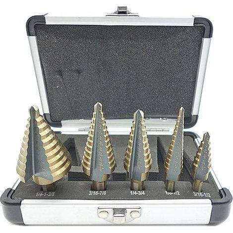 Stufenbohrer, 5 Stück, Stufenbohrer, Stufenbohrer, mit professionellem Aluminiumgehäuse, Sechskantschaft, mit automatischem Zentrierpolster, präzises Bohren in Stahl, Meta für Bohrer