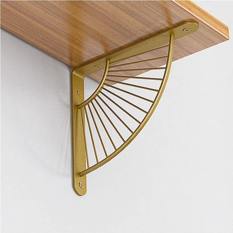 Lot de 2 supports d'étagère en métal, dorés, robustes, en forme d'éventail, pour étagère flottante, 15 cm. (1/5)