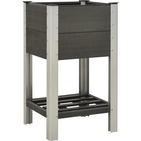Aiuola rialzata fioriera con ripiano 50 x 50 x 90 cm WPC grigio 020001174