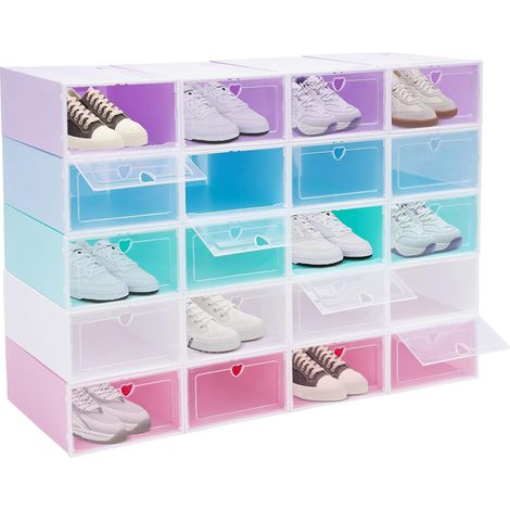 Juego de 20 cajas de zapatos plegables con tapa, fabricadas en plástico blanco, para una variedad de zapatos, fabricadas en plástico PP (multicolor) (1/5)