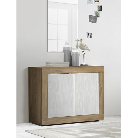 Buffet/bahut moderne 114 cm chêne mercure/blanc structuré Agathe (1/3)