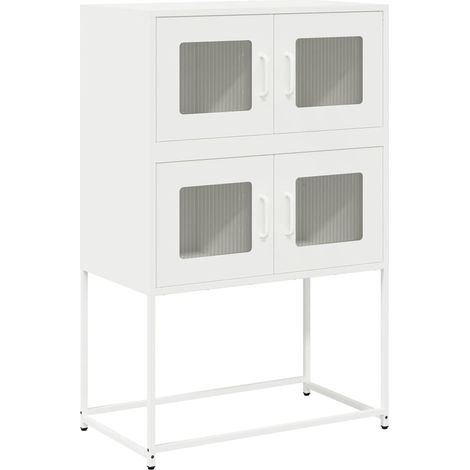 Maison La Vie - Buffet haut pour salon - Meuble de rangement blanc 68x39x107 cm acier bu626 (1/5)