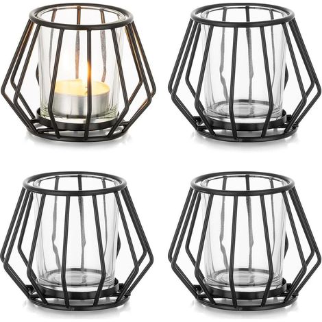 Teelichthalter Metall Schwarz 4er Set Windlicht 4Pcs Schwarz-1 (1/5)