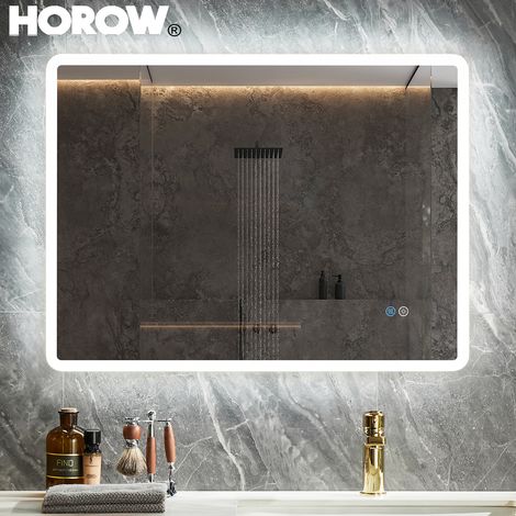 LED Badezimmerspiegel Badspiegel mit-Beleuchtung Wandspiegel mit-Licht und Entfoggen, Dimmbar, 6500K 3 Farbtemperaturen Horizontal/Vertikal, Acrylglas-Verpackung - 60x80cm (1/5)