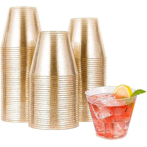 Verre À Vin Jetable - Polystyrène Doré - Hauteur 7,2 Cm - Diamètre Supérieur 8,89 Cm - Pour Vin Champagne Cocktail - 20 Pièces (1/5)