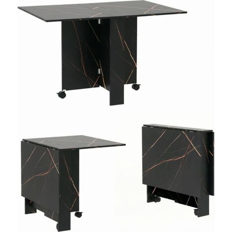 Tavolo estensibile 120x80x73 cm effetto marmo nero salvaspazio per sala da pranzo FloraGrace (1/5)
