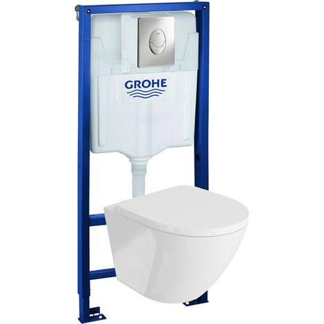 GROHE Bâti-support Skate Air + Lavita WC Sofi suspendu blanc sans bord + panneau de commande Delta 25 chrome  Kit complet WC