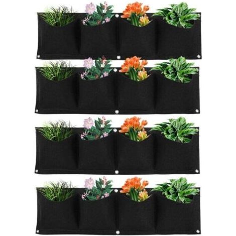 Borsa per piante da parete, borsa per coltivazione a 4 tasche, set di 4 borse per piante da appendere, vasi da fiori da esterno da parete, borse verticali in feltro per piante da parete per giardino e