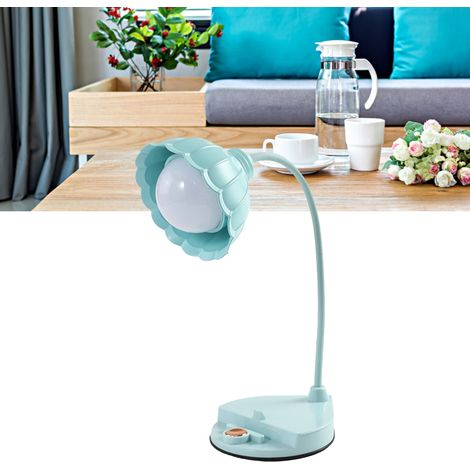 Lampe de lecture LED pliable en forme de fleur, tactile, rechargeable par USB, bleue, idéale pour la chambre ou le dortoir. (1/5)