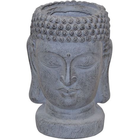 Pot de fleurs décoratif tête de Bouddha – Polyresin gris 34 cm DEC050057 (1/4)