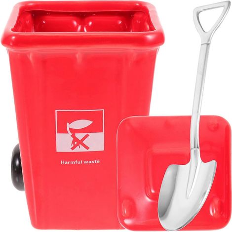 Tasse en céramique avec couvercle, en forme de poubelle, pour un usage quotidien (lot de 1). (1/5)