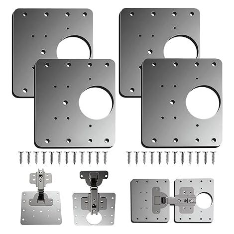 Plaque Reparation Charniere Porte d'armoire,4 Pièces plaque de réparation de charnière de porte de placard de cuisine avec trou, supports de fixation plats en acier inoxydable avec vis (1/5)