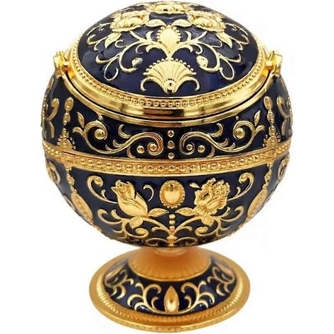 Cendrier globe vintage en alliage de zinc avec couvercle coupe-vent, motif floral, objet de décoration portable pour table (1/5)