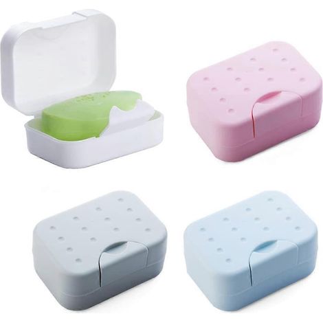 Boîte à savon 4 pièces, boîte à savon de voyage portable et étanche en plastique avec couvercle, idéale pour la salle de bain, les voyages et le camping. (1/5)