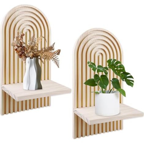 Lot De 2 Étagères Murales en Bois Arc-en-Ciel Boho Planche en Bois Décorative Bohème Étagères Flottantes en Bois Etagere Murale pour Salon Chambre Bureau Salle De Bains Et Cuisine (1/5)
