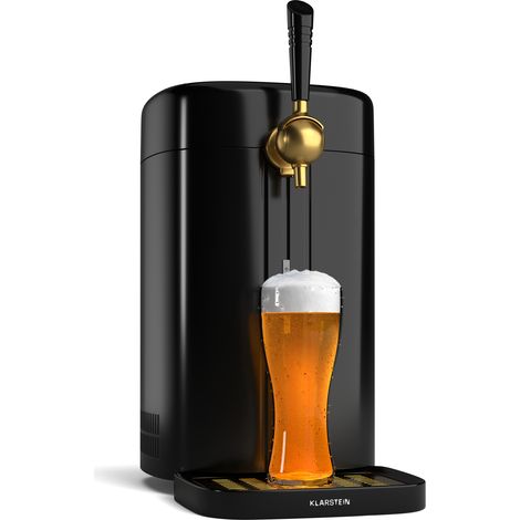 Klarstein FrostBrew Bierzapfanlage - 5L Bierzapfanlage mit CO-Drucksystem, Thermoelektrisches Kühlsystem, Temperaturregelung 3-12 °C, LED-Anzeige, Abnehmbare Tropfschale, Schwarz/Gold (1/5)