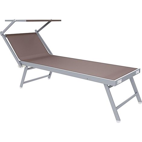 TRADE SHOP - Lettino Pieghevole Prendisole In Alluminio Textilene Con Parasole Orientabile 186x61x38cm - Tortora (1/5)