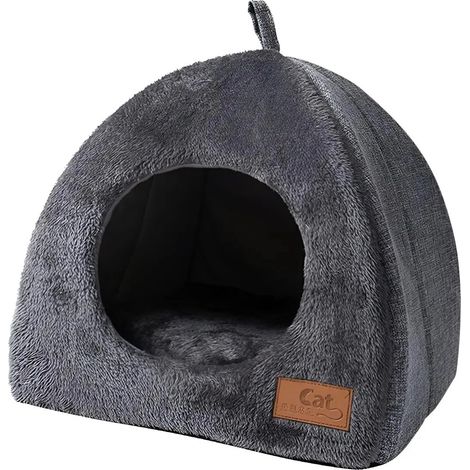 Lit-grotte gris foncé pour chat avec coussin rembourré (1/5)