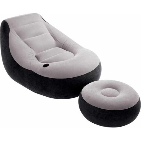 Intex 68564NP Poltrona Gonfiabile Lounge con Poggiapiedi Vinile Floccato Portabicchiere colore Grigio