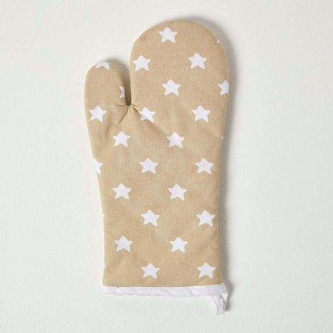 HOMESCAPES Cotton Stars Beige White Oven Glove (1/5)