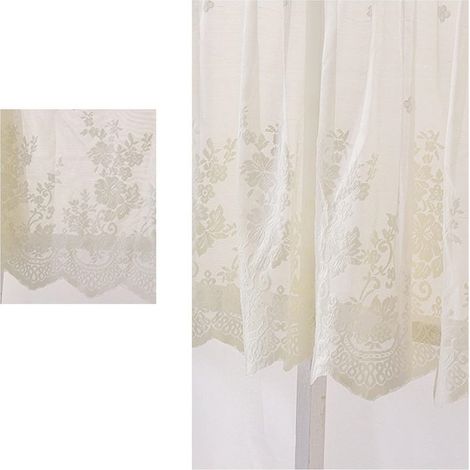 Rideau en tulle jacquard style campagnard sans tige de large x long 130 cm 41 cm Beige (1/5)