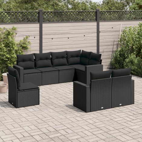 8-tlg. Garten-Sofagarnitur mit Kissen Schwarz Poly Rattan (1/3)